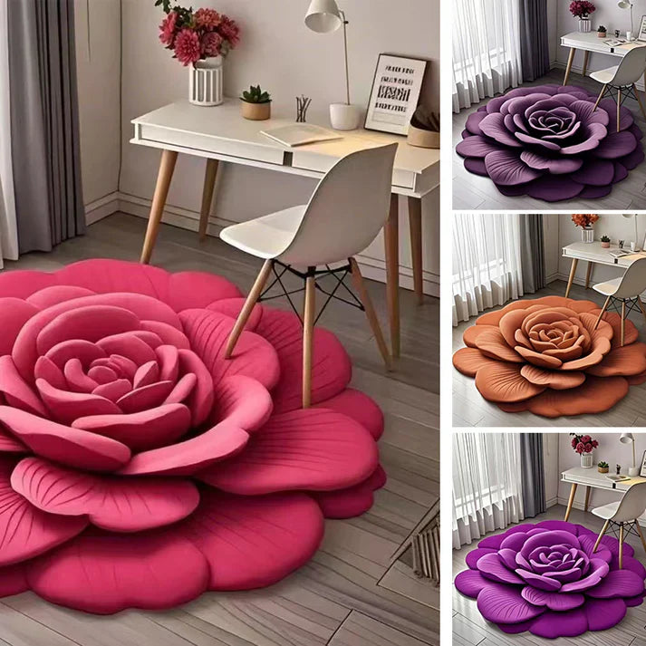 Luxury 3D Flower Floor Mat – Quick-Dry, Non-Slip, Stylish XXL Red