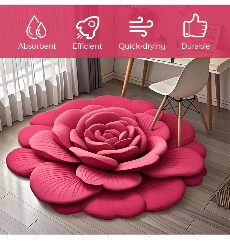 Luxury 3D Flower Floor Mat – Quick-Dry, Non-Slip, Stylish XXL Red