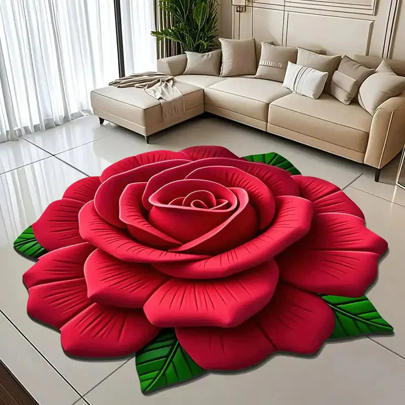 Luxury 3D Flower Floor Mat – Quick-Dry, Non-Slip, Stylish XXL Red